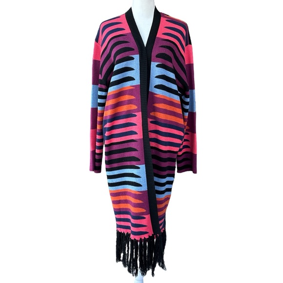 Mara Hoffman Knit Fringe Cardigan Black/Pink/Purple/Blue OS - Picture 2 of 7
